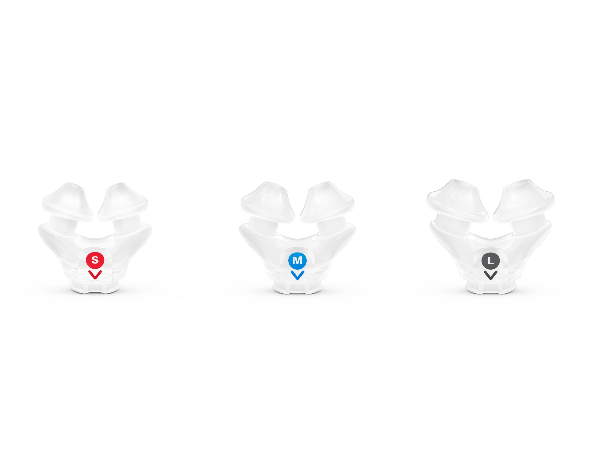 Three nasal pillow cushions for ResMed AirFit X30i mask shown in a row - small, medium, and large sizes.