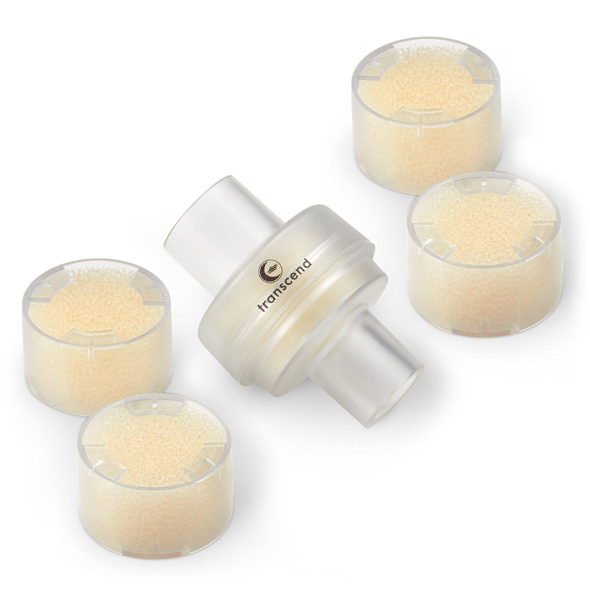 Transcend AirMist™ HME shown as a 4-pack with included adapter, neatly arranged for travel use