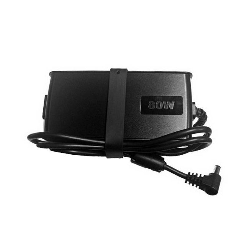Black Philips power adapter with a label indicating 80W