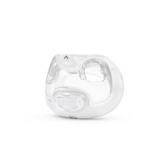 Front view, slightly angled to the left of the ResMed AirFit F30i cushion showing the nasal and oral interface design.